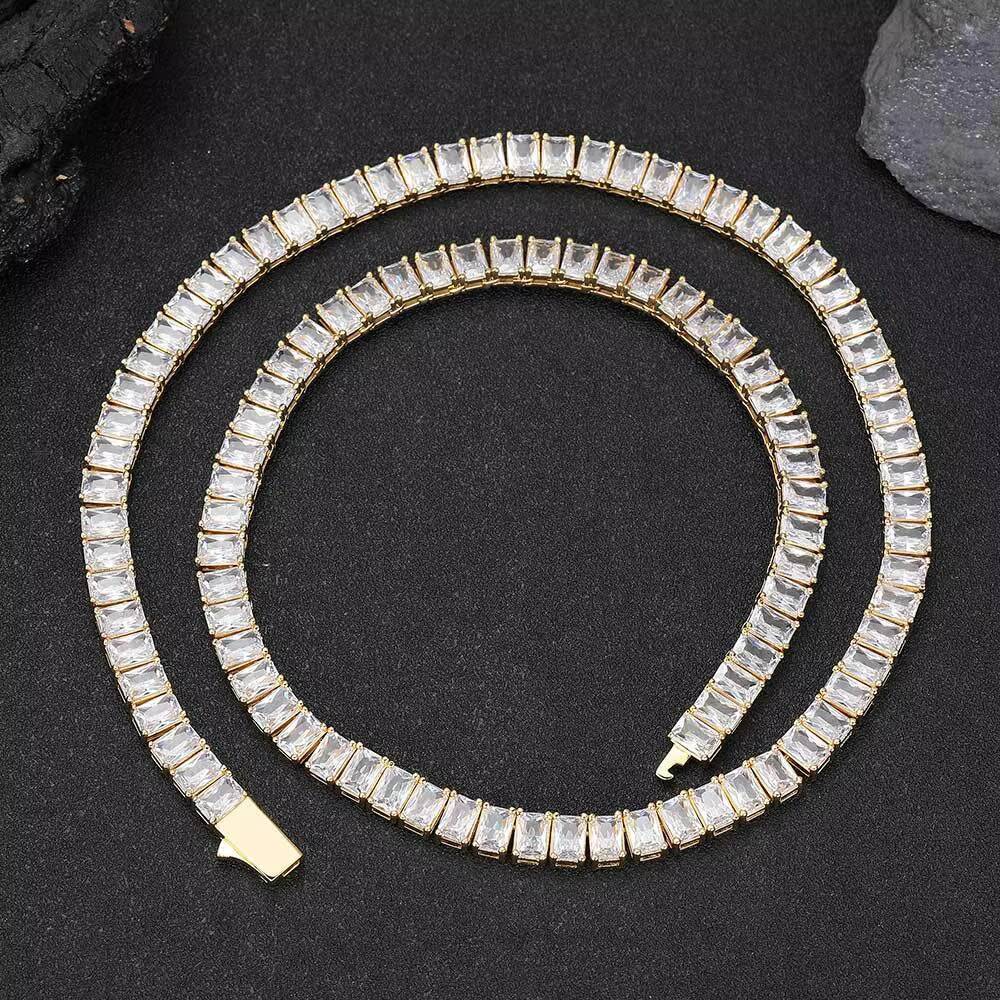 High Jewelry Hip Hop Bracelet 7mm Spring Buckle Rectangular Zircon Tennis Chain Moissanite Mens Bracelet Wholesale