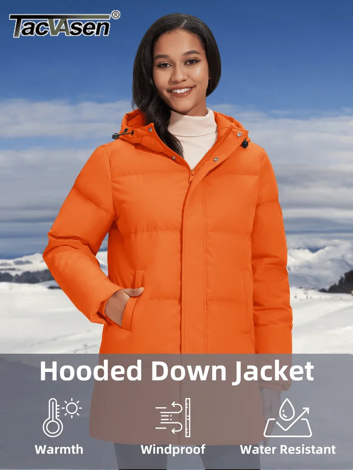 TACVASEN Winter Quilted Duck Feather Down Jackets Womens Padded Puffer Warm Hooded Long Coats Thermal Waterproof Thick Outerwear 251020