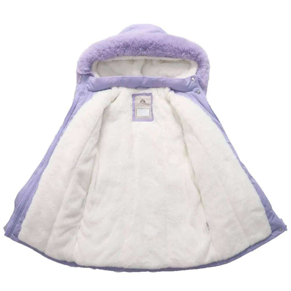 Teen Girls Winter Parkas New Kids Solid Color Waist Thickened Insulation Plush Hood Jacket Coat Children Clothes Long Outerwear