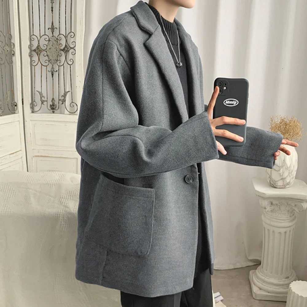 Blends for Men Harajuku Winter Thicker Students Korean Style Couples Outwear Allmatch High Street Coats Baggy CasualT251025