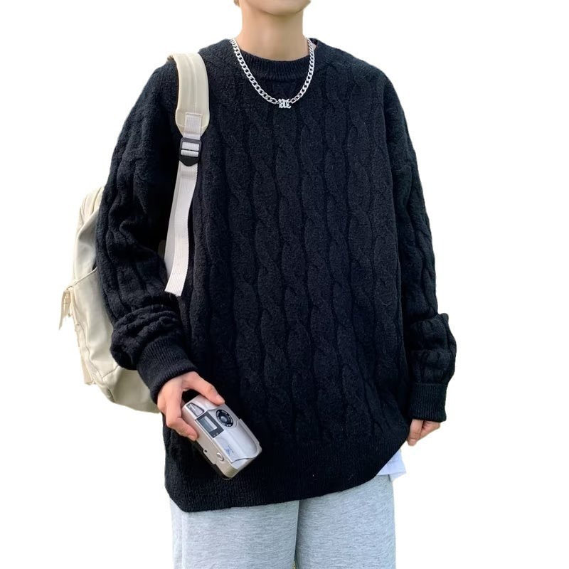 Men's Pullover Sweater Spring Autumn Loose Korean Style Trendy Solid Color Knitwear Round Neck Designer Sweater Casual Couple Clothes