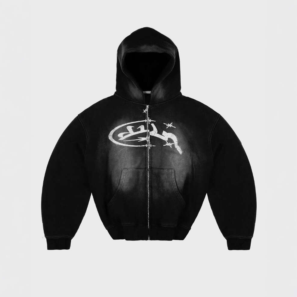 Divin Vintage Fashion Embroidery Zip Up Hoodies Y2k New Haruku Hip Hop Coat Loose Hooded Sweatshirt Men And Women Streetwear
