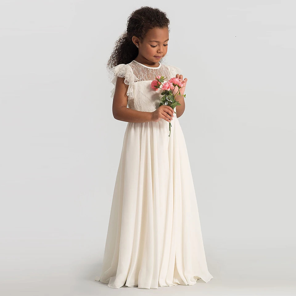 Elegant Girls Lace Flower Chiffon Dress Formal Occasion Children Birthday Party Graduation Ceremony Wedding Bridesmaid Costume 251023
