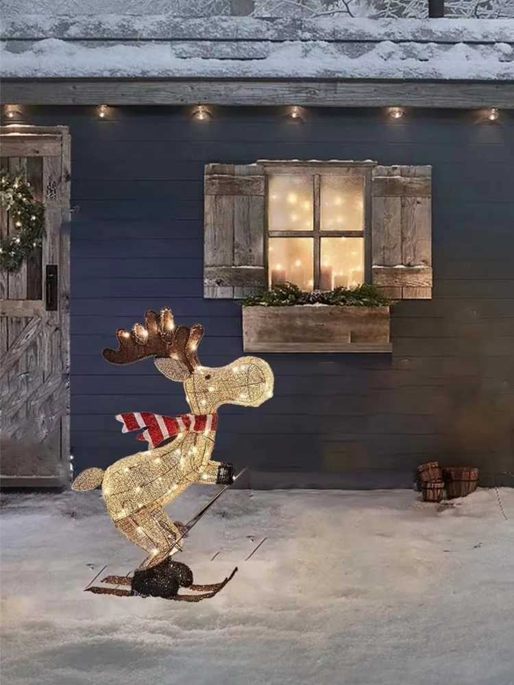 Acrylic Glowing Ski Reindeer Ornaments Reindeer Lawn Decorations Glowing Reindeer Ornaments with Led Lights Christmas C251024