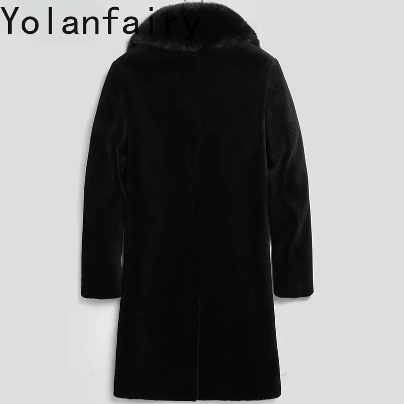 YOLANFAIRY 100 Sheep Shearing Jacket Men Winter Long Wool Coat Man Fashion Real Fur Collar Warm Jackets Mens Clothes 251014