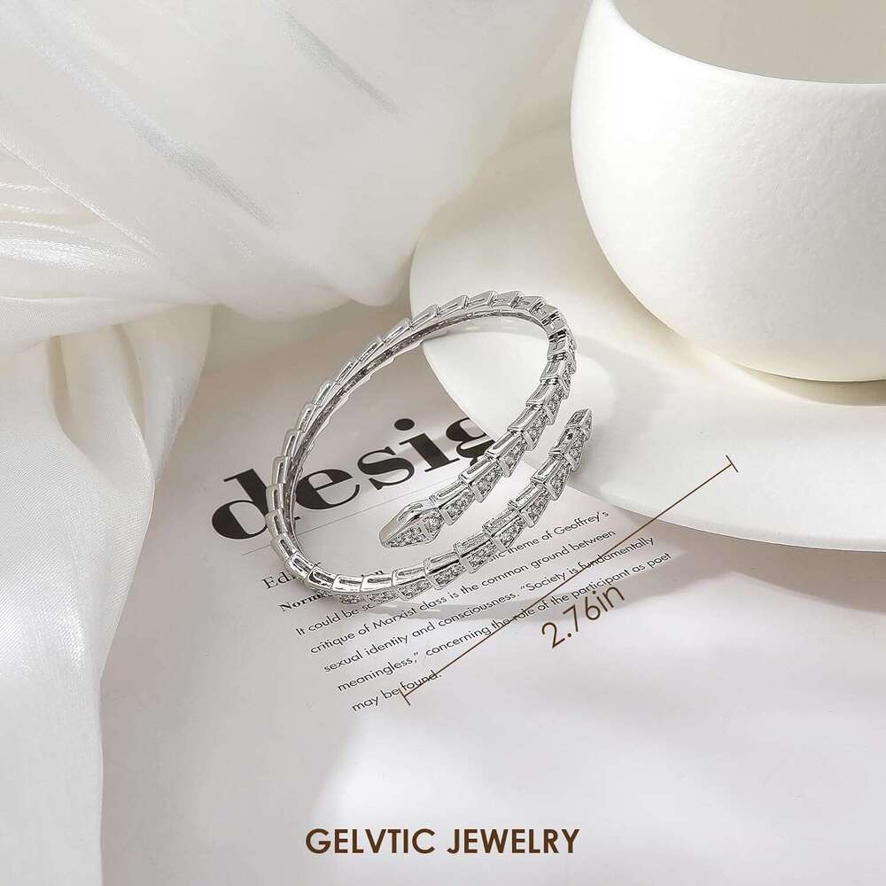 Snake Bracelet Women, 14K Gold Plated Adjustable Open Cuff Bangle with Zircon Rhinestone Crystal, Christmas Valentine's Day Gift for Her, Gold/Ro