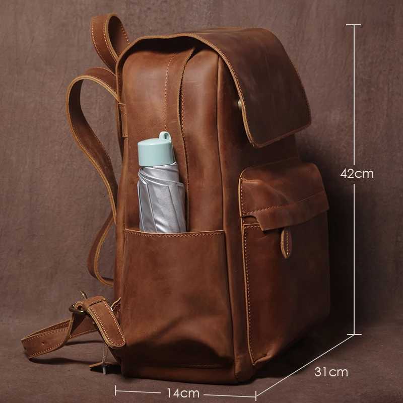 GURO Vintage Genuine Leather Backpack Mens Weekend Luxury Travel Backpacks Top Crazy Horse Cowhide Schoolbag For 16 Inch Laptop W251025