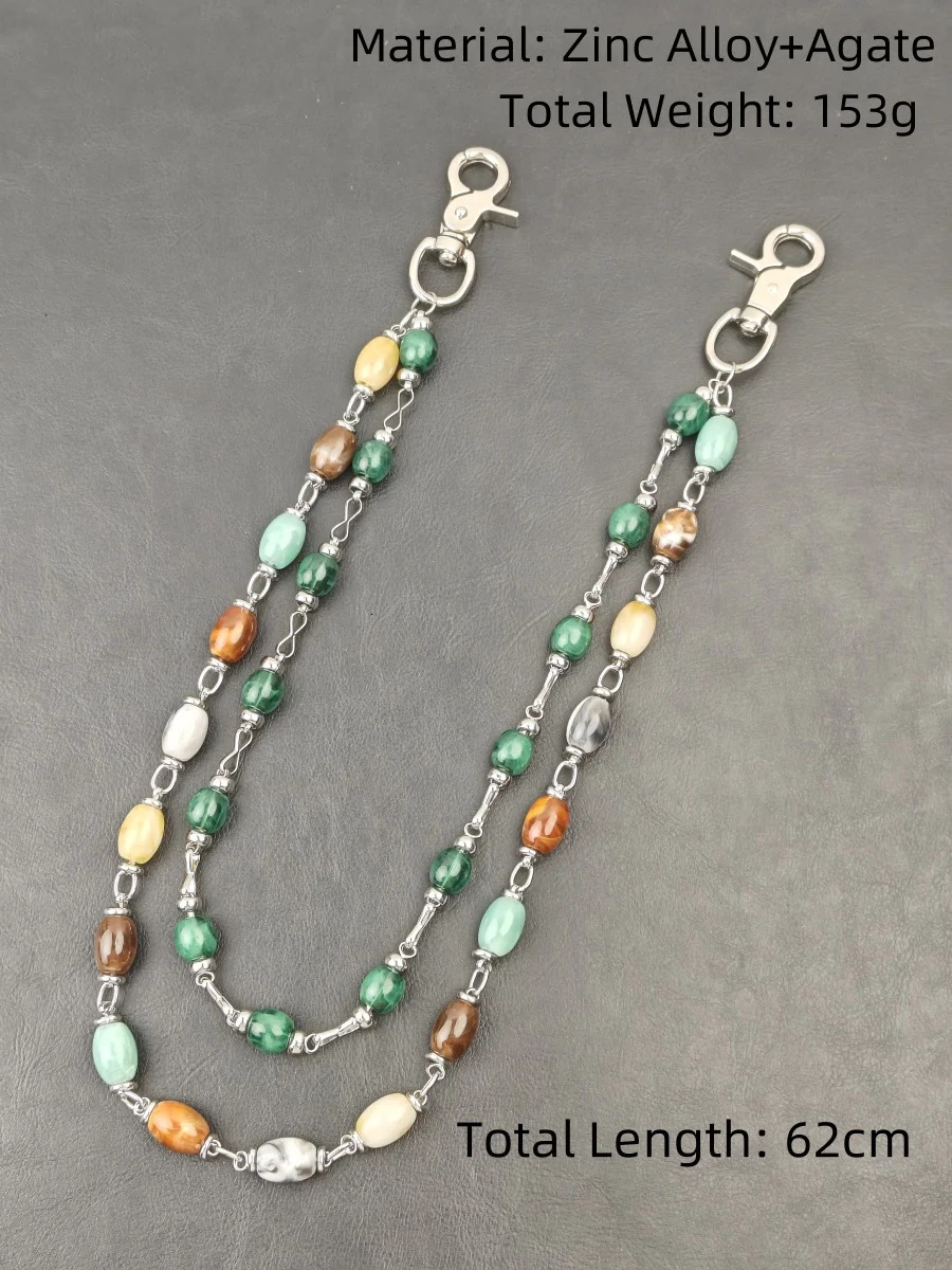 Colored Agate Lmitation Jade And Gemstone Multicolored Pants Chain Bohemian Style Fashionable Men And Women Accessories 251023