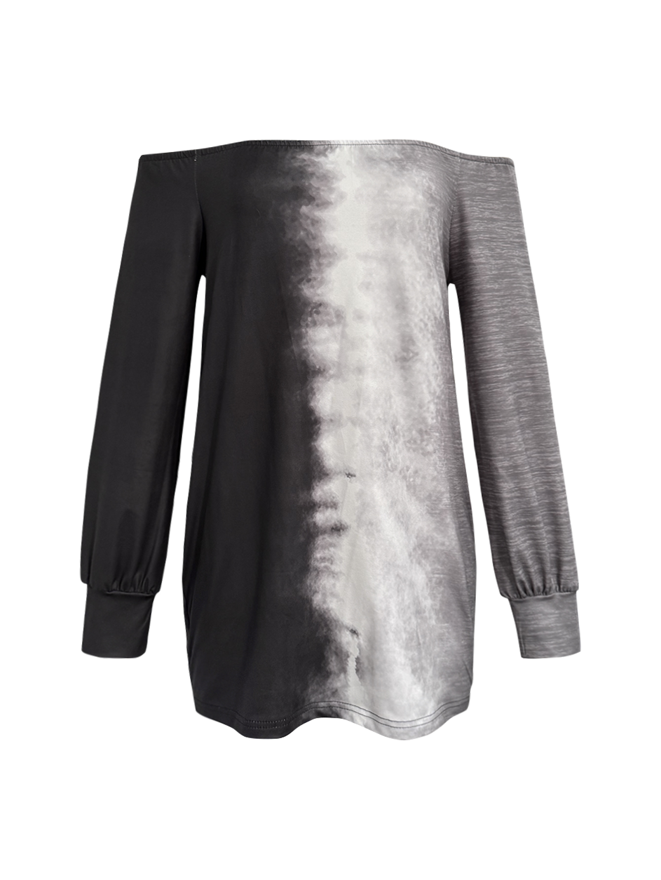 Autumn Winter New Fashion Off-Shoulder Tie-Dye Retro Women's Slim Fit Straight Dress, Milk Silk Black Gray Dress, S-XXL---CF56020