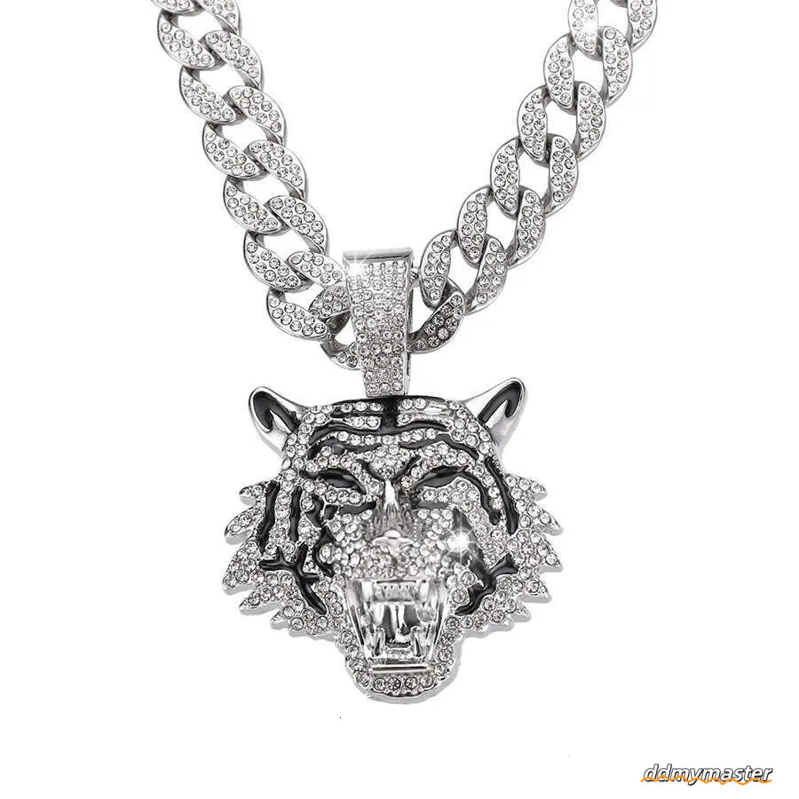 Men's Hip-Hop Tiger Pendant Necklace: Alloy Cuban Chain With 3D Full Dia Style Ddmymaster
