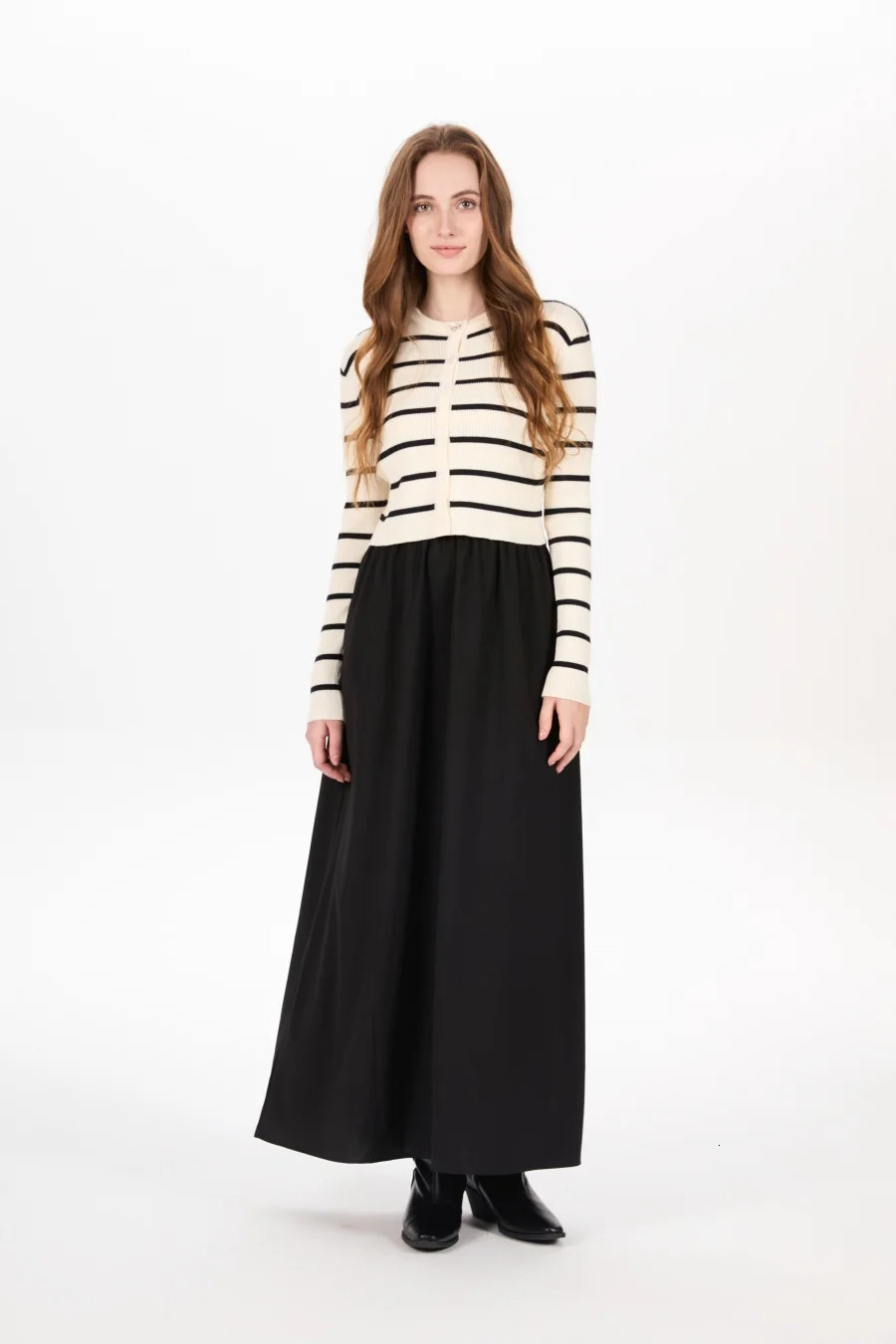 AS AW25 stripe knitting cardigan sleeveless patch dress maxi matching set for woman clothing 251023