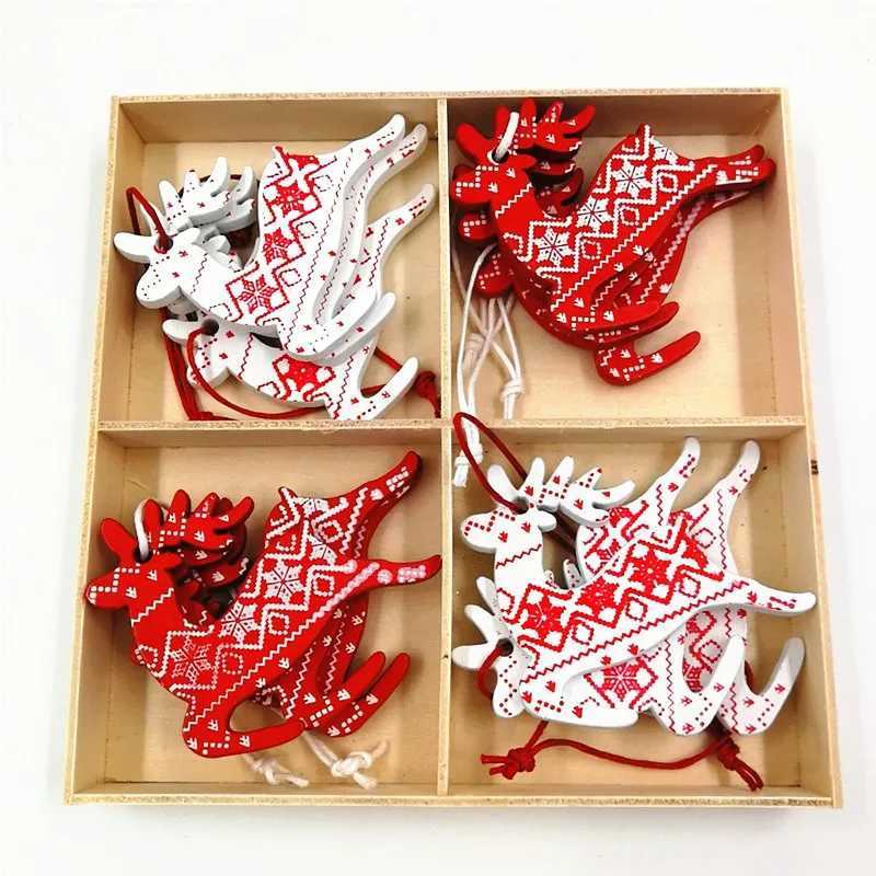 New 12pcsSet Christmas Decoration Pure Wood Pendant Elk Bell Snowflake Stars Wood Pendant Christmas Tree Pendant Decor Supplies C251024