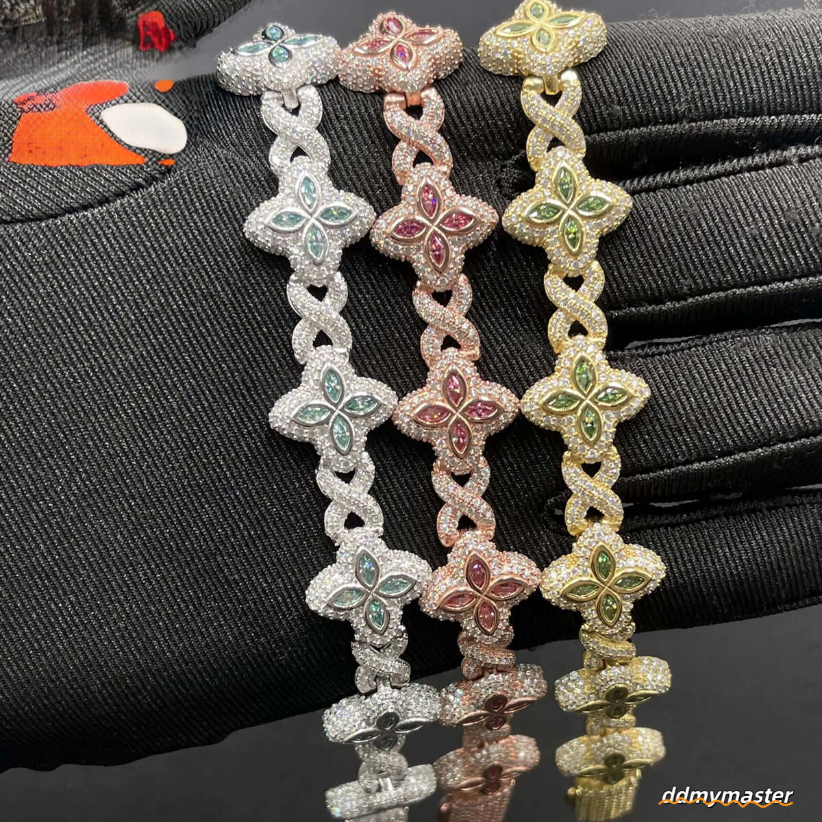 Jewelry 15Mm Marquise Flower Design Four Leaf Clover Sier Iced Out Moissanite Cuban Link Bracelet Men Women Ddmymaster