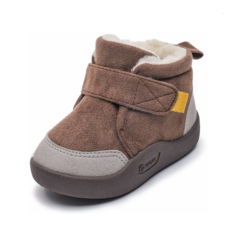 Winter fashion designer wool lined baby walking shoes with anti slip soft soles, baby cotton outdoor boots for boys and girls, and children's sno