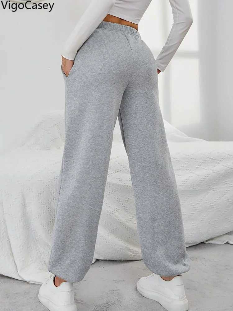 2025 Women High Waist Sport Pants Female Casual Pocket Wide Leg Pants Women Gray Cycling Baggy Pants Lady Solid Running TrousersT251025