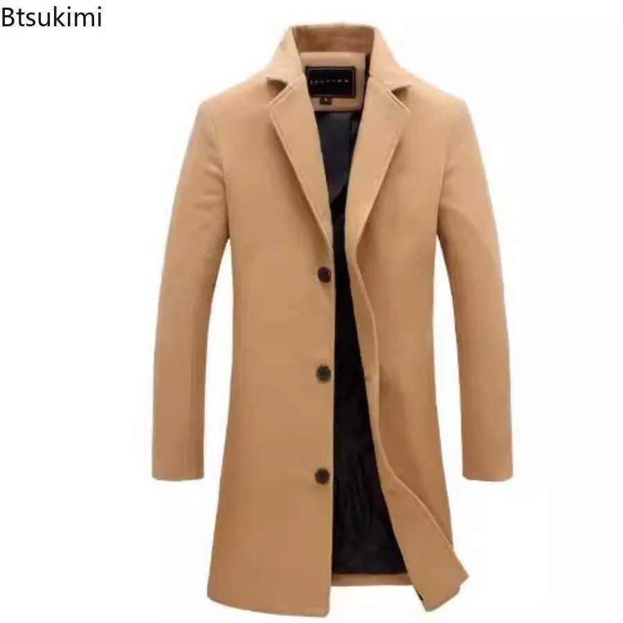 2025 Autumn Winter Mens Woolen Coats Fashion Singlebreasted Business Casual Slim Windbreak Jackets New Men Clothing OvercoatsT251025