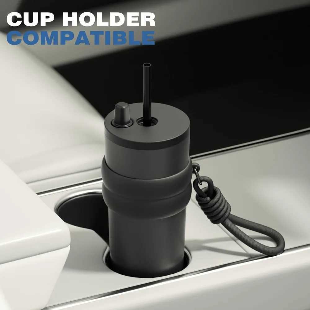 700ml23oz Travel Thermos with Straw and LeakProof Lid Stainless Steel Metal Water Bottle for Hot and Cold Coffee Drinks J251025