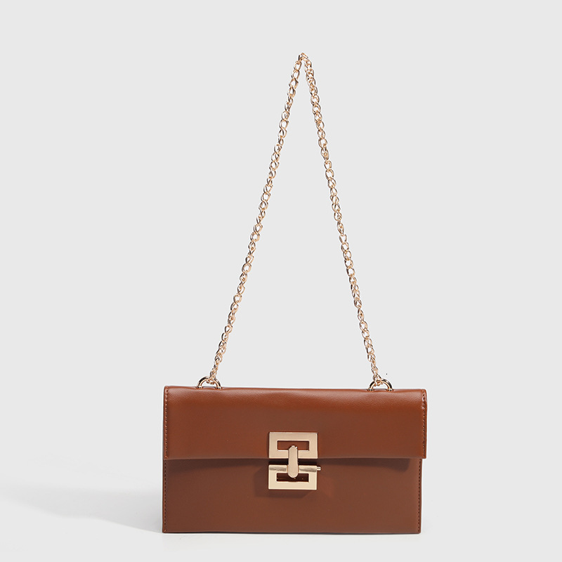Luxury Brand Designer Bag Women's Bag Brown PU Leather Small Square Bag 2025 New Vacation Style Chain Flap Twist Lock Single Shoulder Crossbody B