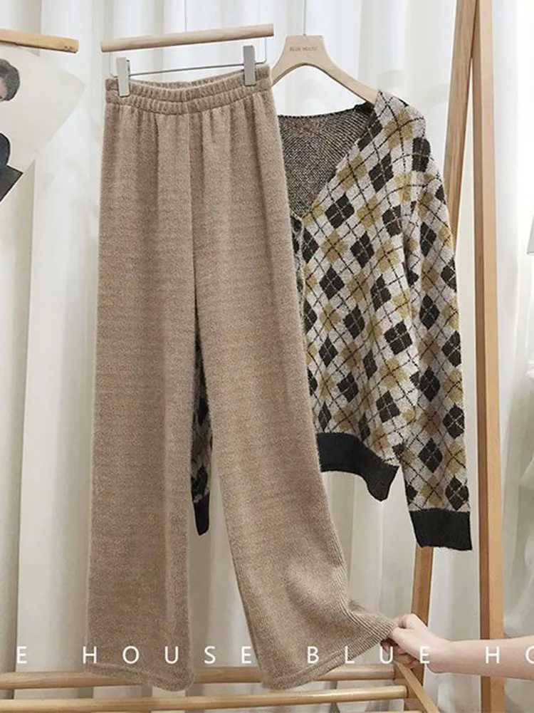 Winter Big Size 5xl Knit Imitation Mink Pants Warm Womens Wide Leg Trousers Korean Fashion Thick Velvet Straight Sweatpants NewT251025