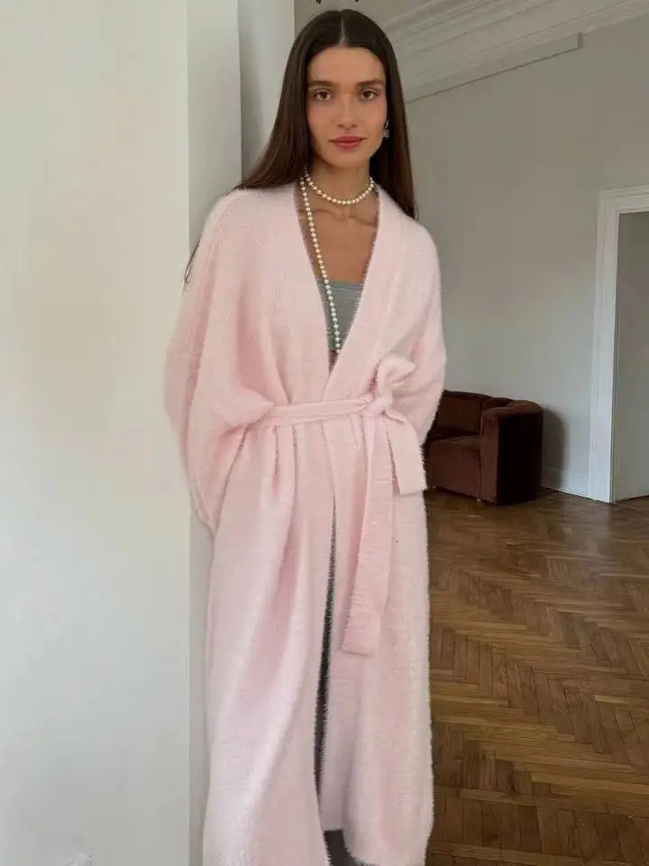 Hirsionsan Soft Knitted Set Women Autumn Winter Casual Long Sweater Cardigan with Belt Vest Midi Dresses Solid Tracksuit 251020