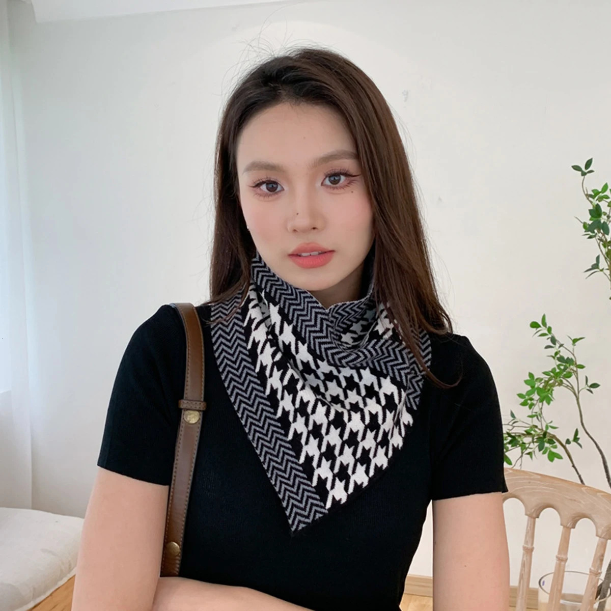 Plaid Knitted Ring Scarf Detachable Collar Women Winter Neckerchief Pullover Scarf Thick High Neck Collar Scarves 251020