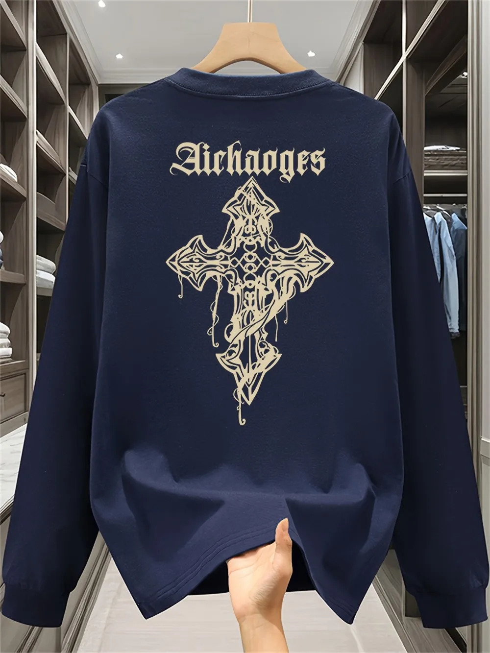 Autumn American Mens Gothic Cross Letter Printed Comfortable Long Sleeve Tshirt Outdoor Urban High Street Top 251020