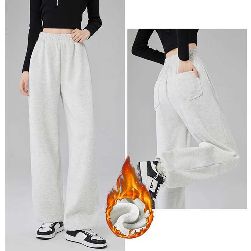 Winter Lady Snow Warm Thin Straight Leg Pants Girls Classic Daily Plush Trousers Women High Waist Thermal Fleece PantsT251025