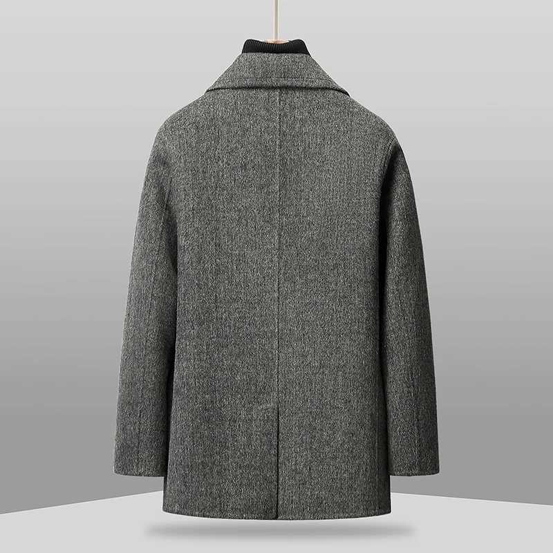 Mens Double Breasted Woolen Coats Business Casual Warm Wool Windbreaker Jackets Outwear Thick Solid Color Top Overcoat ClothingT251025