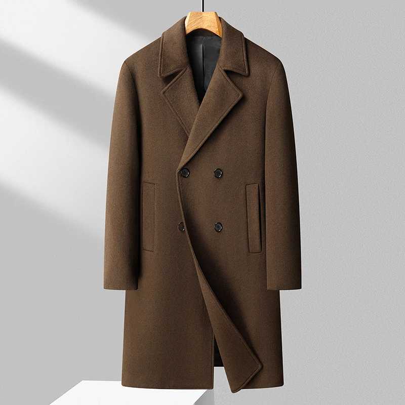 Gentlemen Cashmere Wool Blend Overcoat Old Money Men Double Breasted Design Woolen Coats Black Grey Brown Menswear Winter AutumnT251025