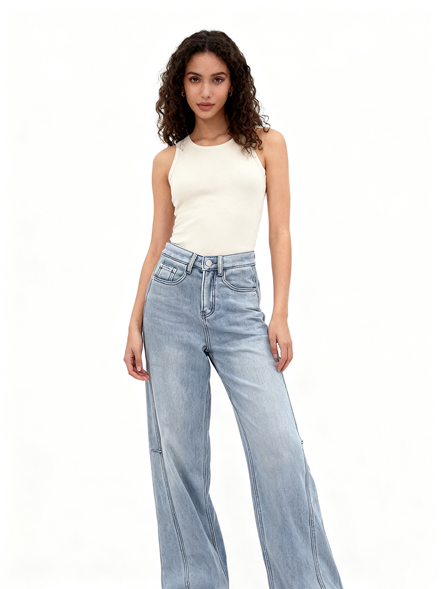 Loose Fit Fleece-Lined Wide-Leg Jeans for Women - Casual Style, Warm & Breathable, Fashionable Denim Pants for Cold Weather Daily Wear 18518