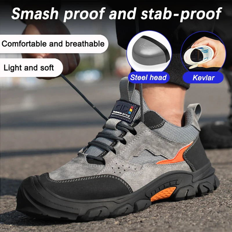 Steel Toe AntiPuncture Work Shoes Men Reinforced Sole Abrasion Resistant Safety Shoes Antismash Construction Working Boots 251023