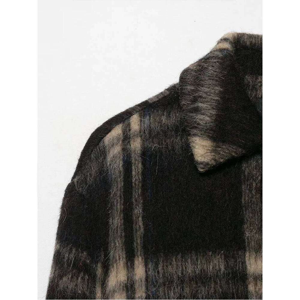 TFMLN Autumn New Women Plaid Jacket Fashion Elegant Long Sleeve Button Up Short Woolen Coat Female Winter Casual Outerwear