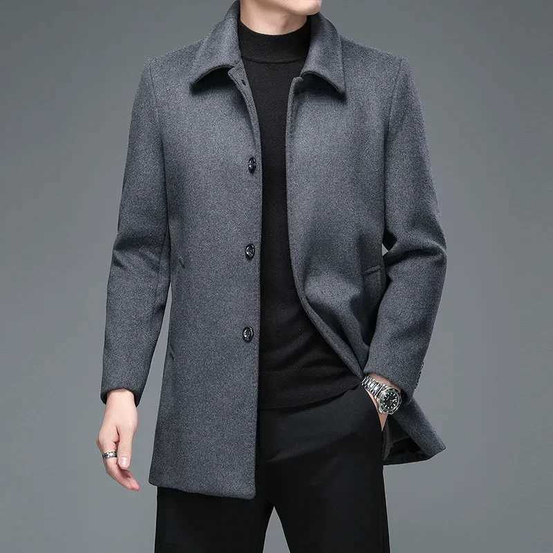 Men Winter Warm Casual Wool Blends Trench Coat Male Autumn Fashion Business Medium Solid Thick Slim Jacket Windbreaker OvercoatT251025