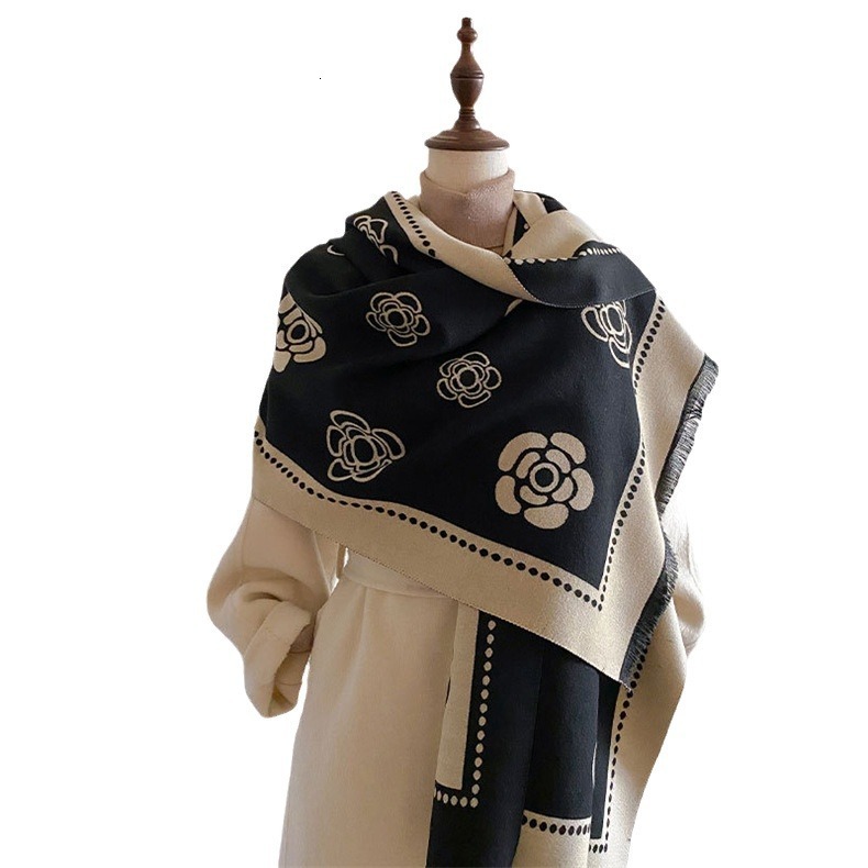 Camellia Cashmere for Women Scarf Winter High-end Versatile Thickened Warm Neck Air Conditioning Shawl Little Style