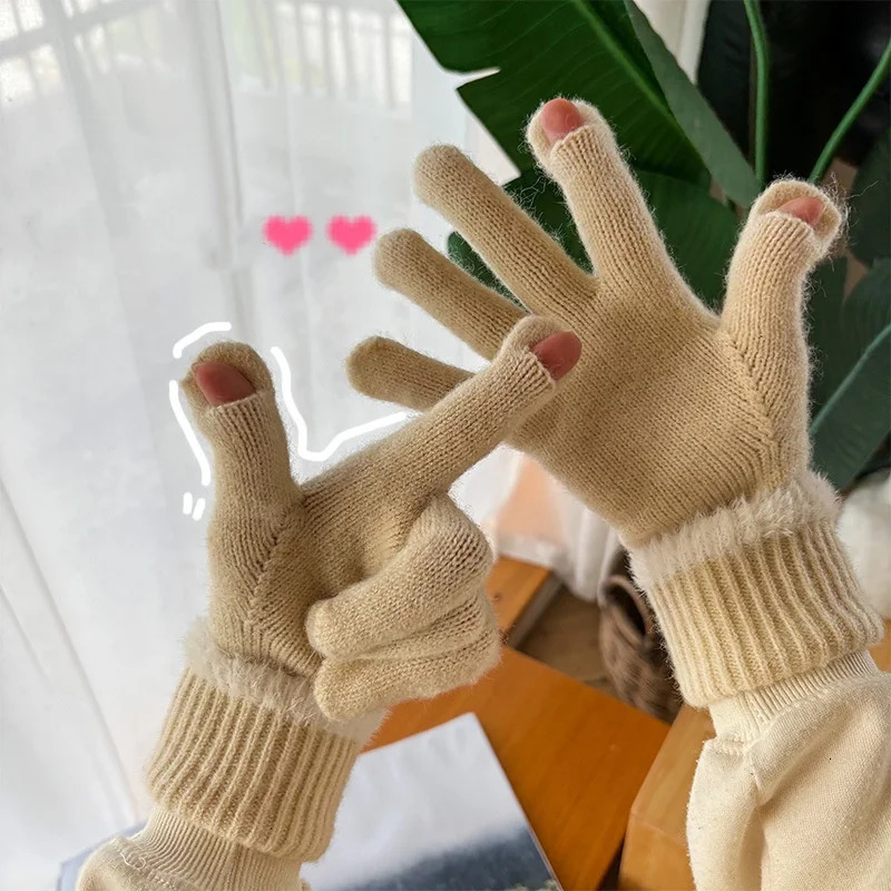 Korean Outdoor Warm Women Gloves Knitted Touch Screen Winter Mittens Long Spiral Mouth Cute Fashion Coldproof Gloves 251023