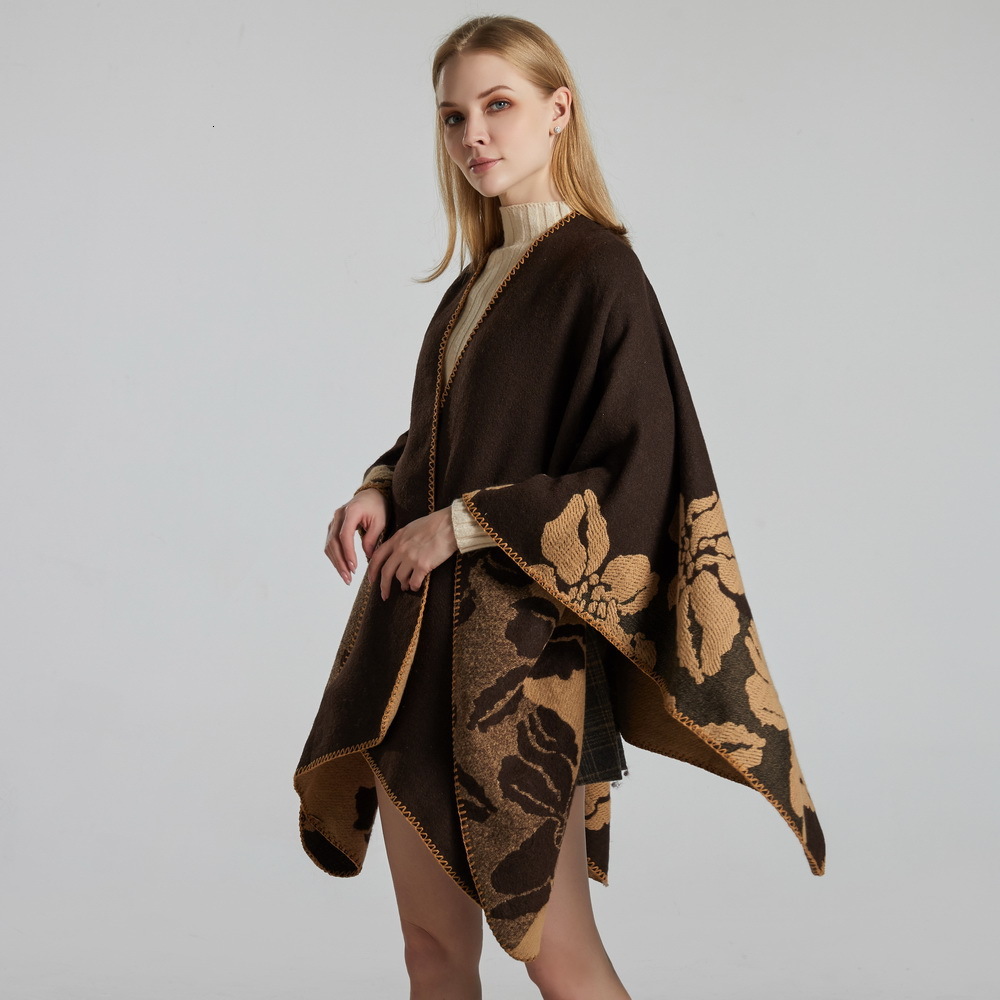 New Fashion Thickened Large Shawl for Women with Large Flowers DoubleSided Imitation Cashmere MultiFunctional Cape
