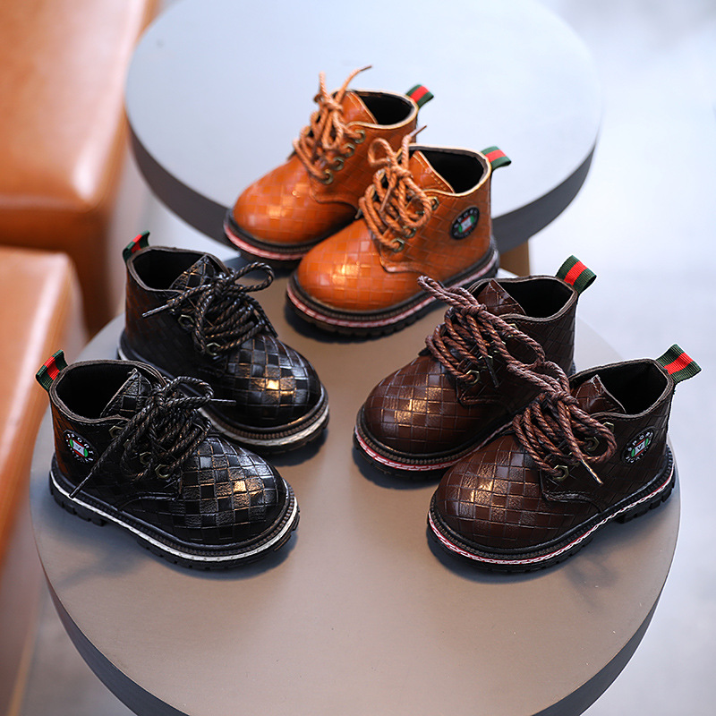 Fashionable casual children's shoes Martin boots soft soled non slip single boots for boys girls 1-3 year old baby lace up shoes short boots Free