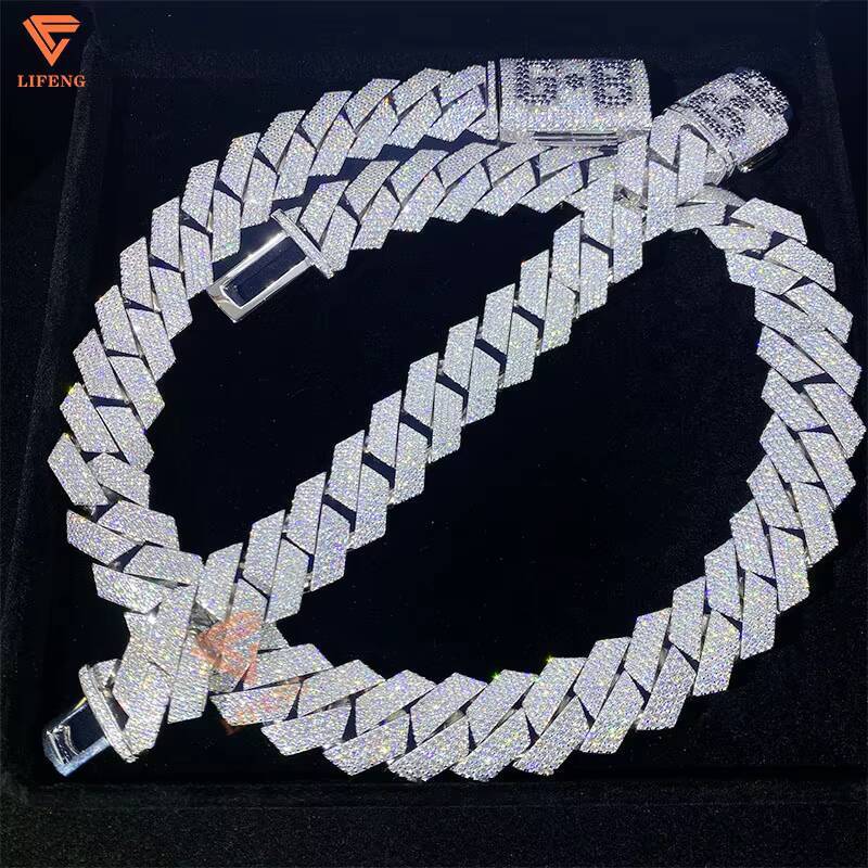 23MM Black Letters VVS Moissanite Heavy Cuban Link Chain White Rhodium Plated 925 Silver Hip Hop Jewelry Big 925 Necklaces
