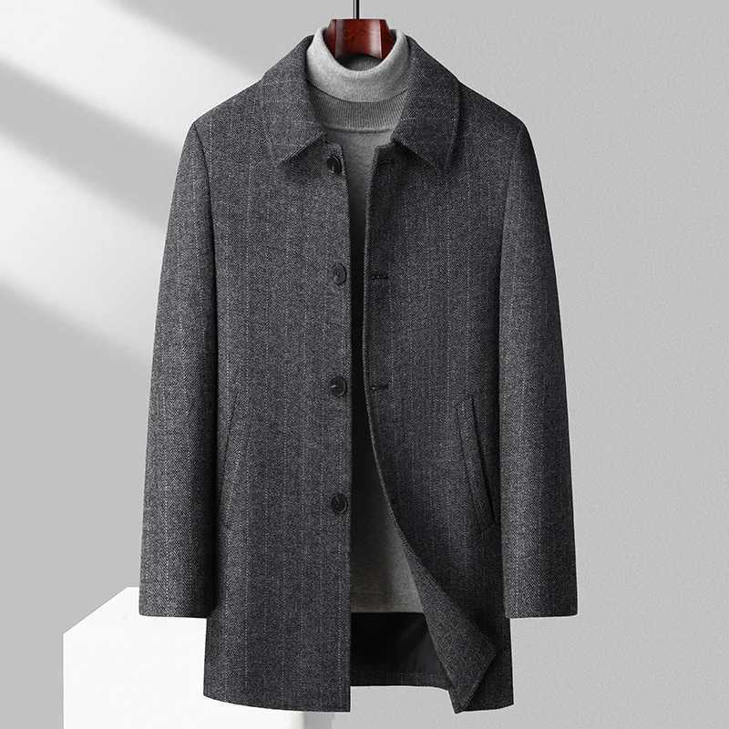 Winter Men Wool Blend Overcoat Quiet Luxury Woolen Coat Classic Stripes Black Grey Camel Outwear Old Money Outfits EffortlesslyT251025