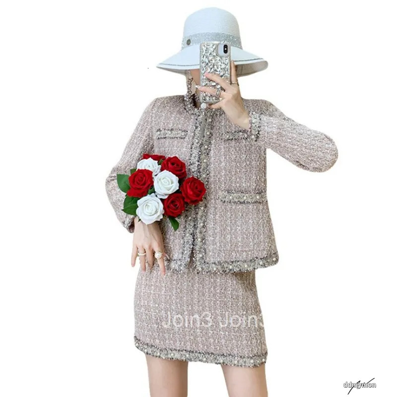 Elegant Tweed Set: Women's Woolen Coat Skirt Two-Piece Outfit For Autumn And Winter Ddmymon