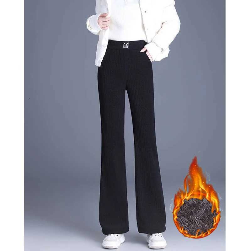 Winter Women Classic High Waist Thermal Plush Pants Girls Straight Leg Fleece Trousers Lady Snow Warm Casual Daily PantsT251025