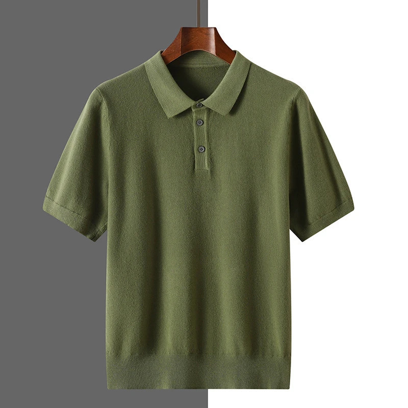 2025 Classic Polo Neck TShirt Pullover Men Knitwear Wool Lyocell Blend Sweater Short Sleeved Cool HighQuality Clothing Tops 251015