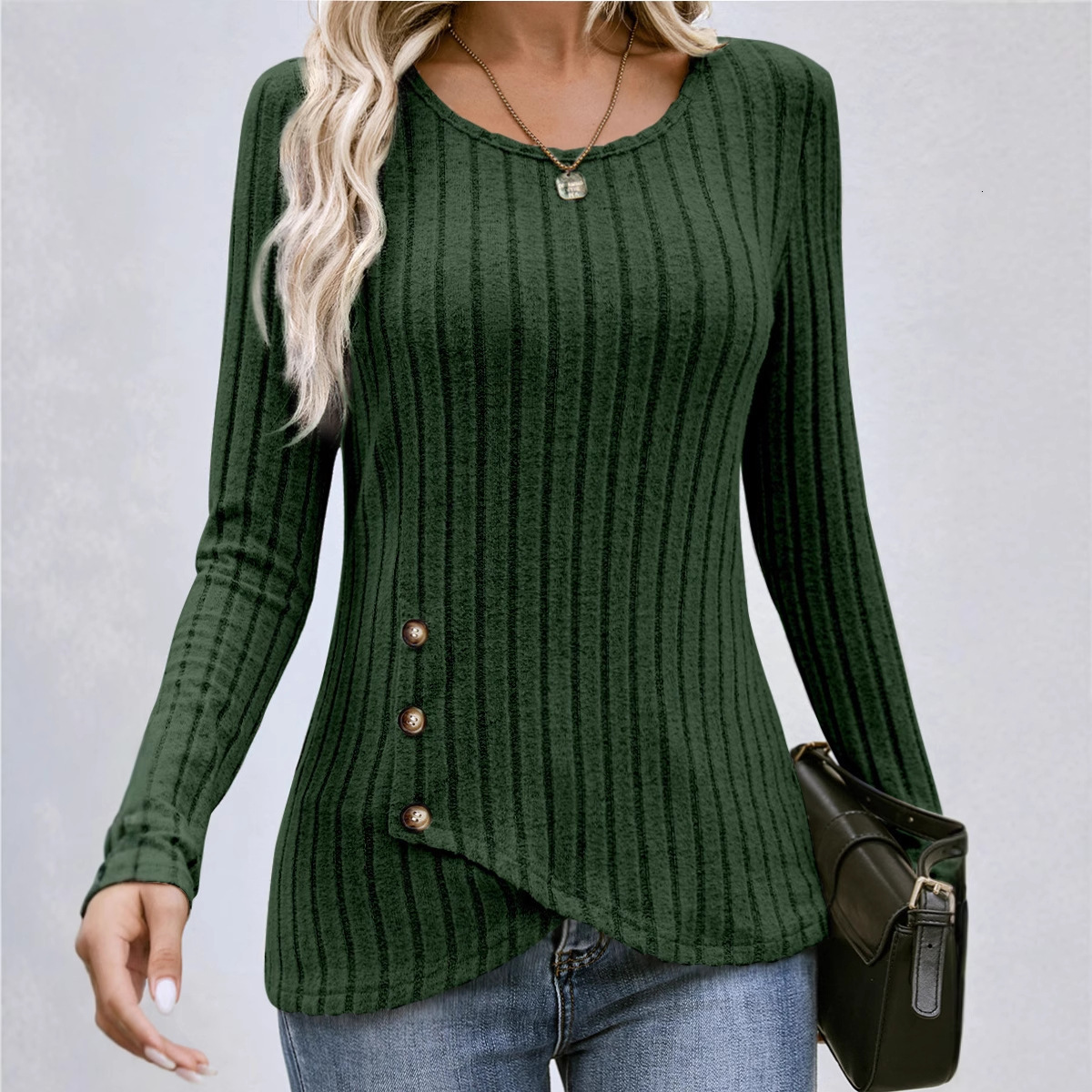 2025 Autumn Winter Women's Fashion TikTok Waist-Cinching Round Neck Slim Fit Long Sleeve Top