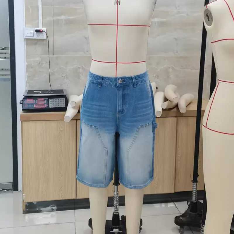Mens Loose Denim Shorts Baggy Casual Wide Leg Mid Jean Jorts Zipper Hip Hop Shorts with Pockets Vintage StreetwearXJ251025