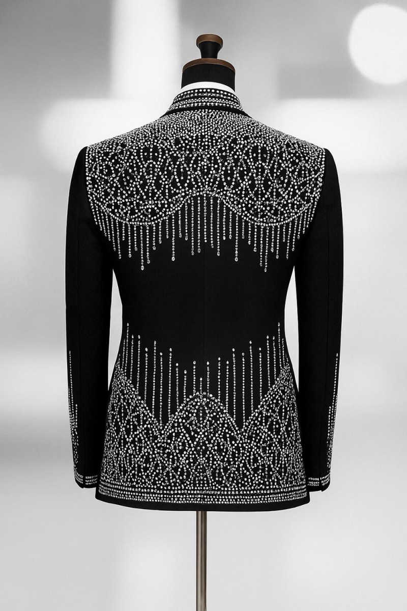 Luxury Stone Embroidery Men Suit With Pant Jacquard Groom Wedding Tuxedos Customized Costume Homme 3 Pieces Sets Prom Blazers