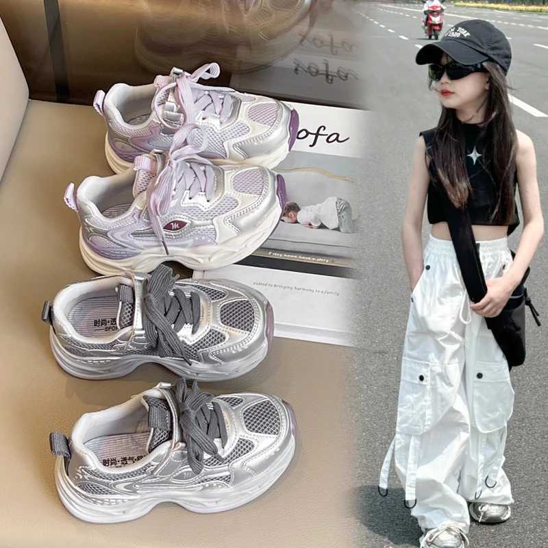 Childrens Casual Sneakers 3 18 Years Old Silver Mesh Lightweight Boys Girls Shoes Four Season Kids Single Shoes Boys ShoesT251025