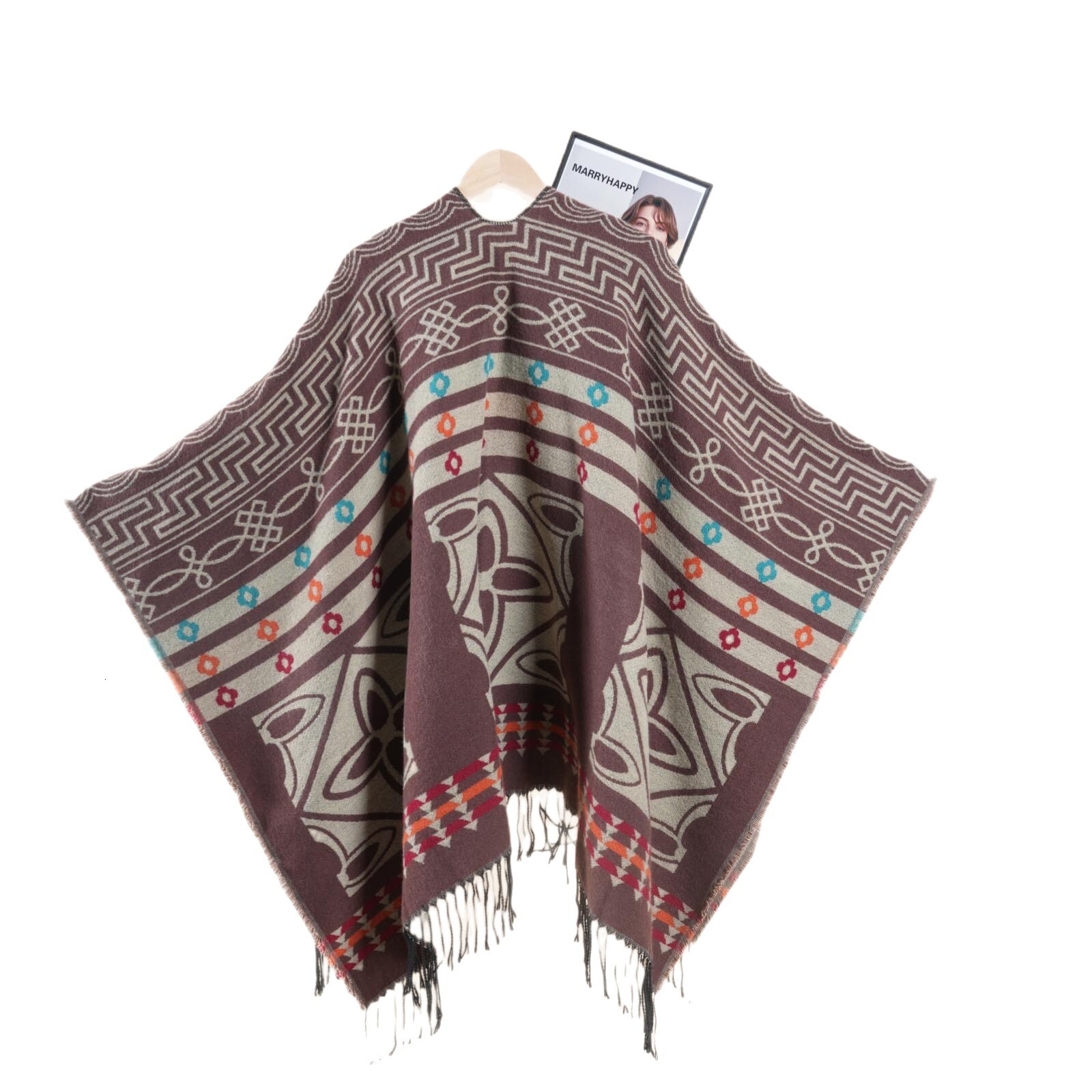 New Cross Plum Blossom Tassel Thickened Split Warm Shawl Womens Cape Autumn Winter ColdProof Cloak