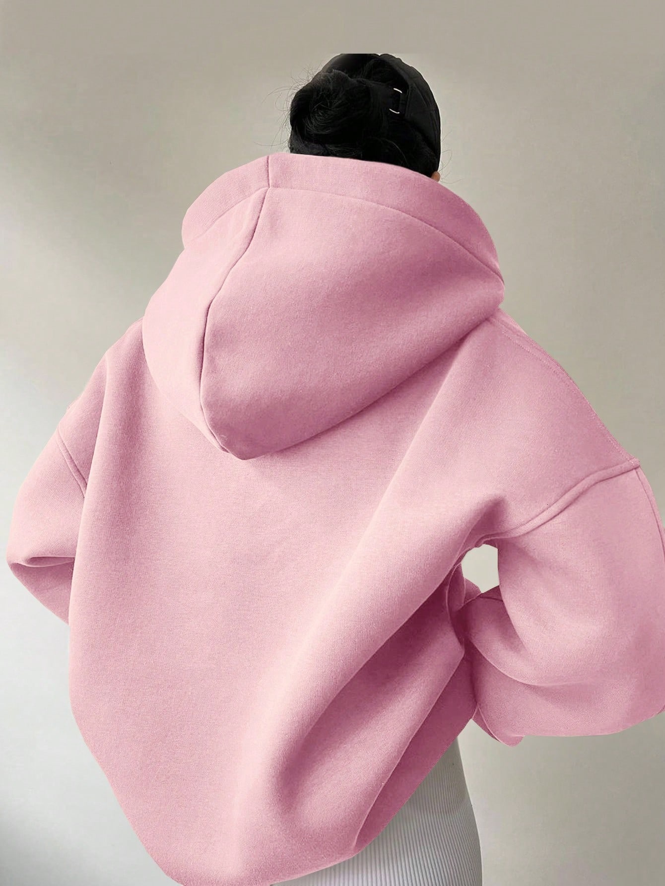 2025 Autumn Winter Women's Solid Color Long Sleeve Hooded Loose Fit Sweatshirt for Women
