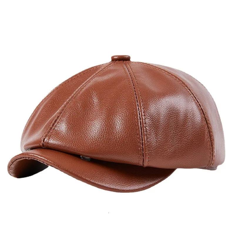 Genuine Leather Beret Hat Unisex 8Panel sboy Cap for Men Women Vintage Soft Peaked Baker Boy Hat 251023