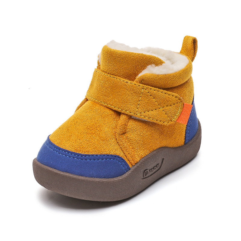 Winter fashion designer wool lined baby walking shoes with anti slip soft soles, baby cotton outdoor boots for boys and girls, and children's sno